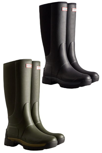 Hunter Mens Balmoral Hybrid Tall Wellington Boots In Black and Dark Olive  