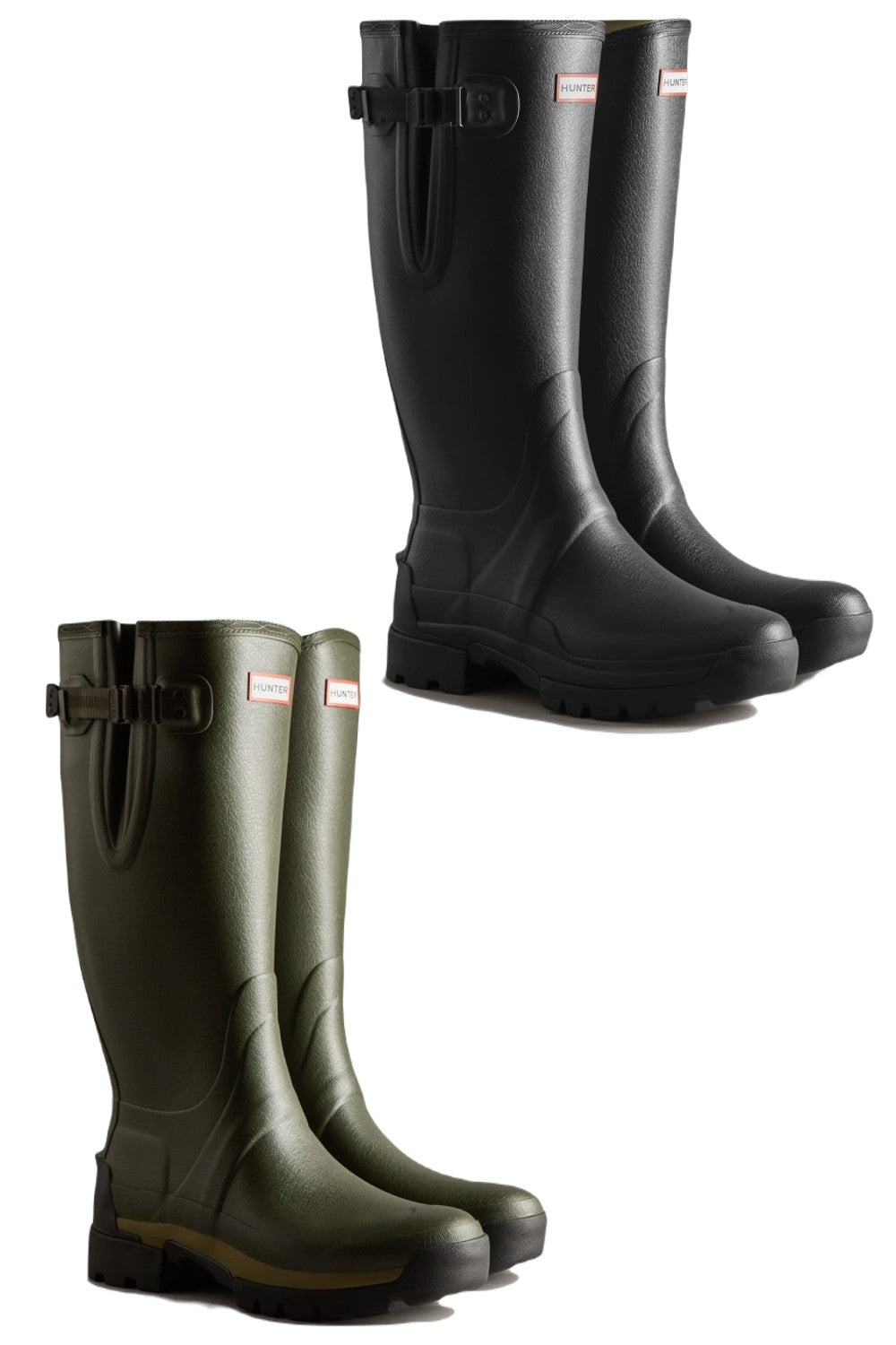 Hunter Mens Balmoral Neoprene Adjustable Wlelington Boots In Black and Dark Olive 