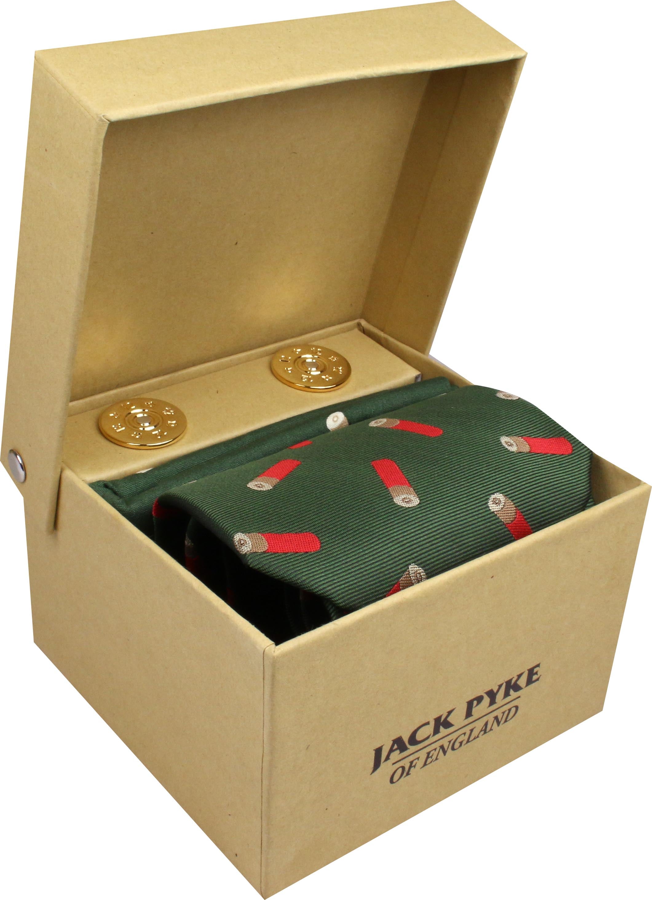 Jack Pyke Tie, Hanky and Cufflinks Gift Set Cartridge in Green 