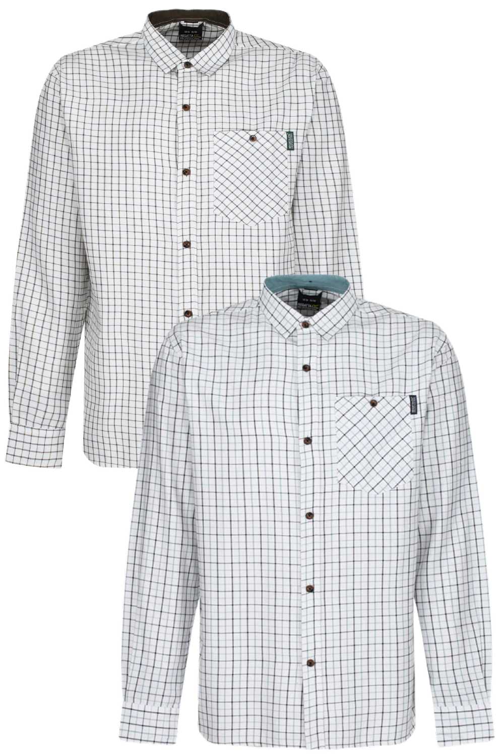 Regatta Tattersall Check Shirt in Green Check and Blue Check Regatta Tattersall Check Shirt in Blue Check