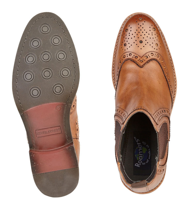 Brogue pattern leather chelsea dealer boot.