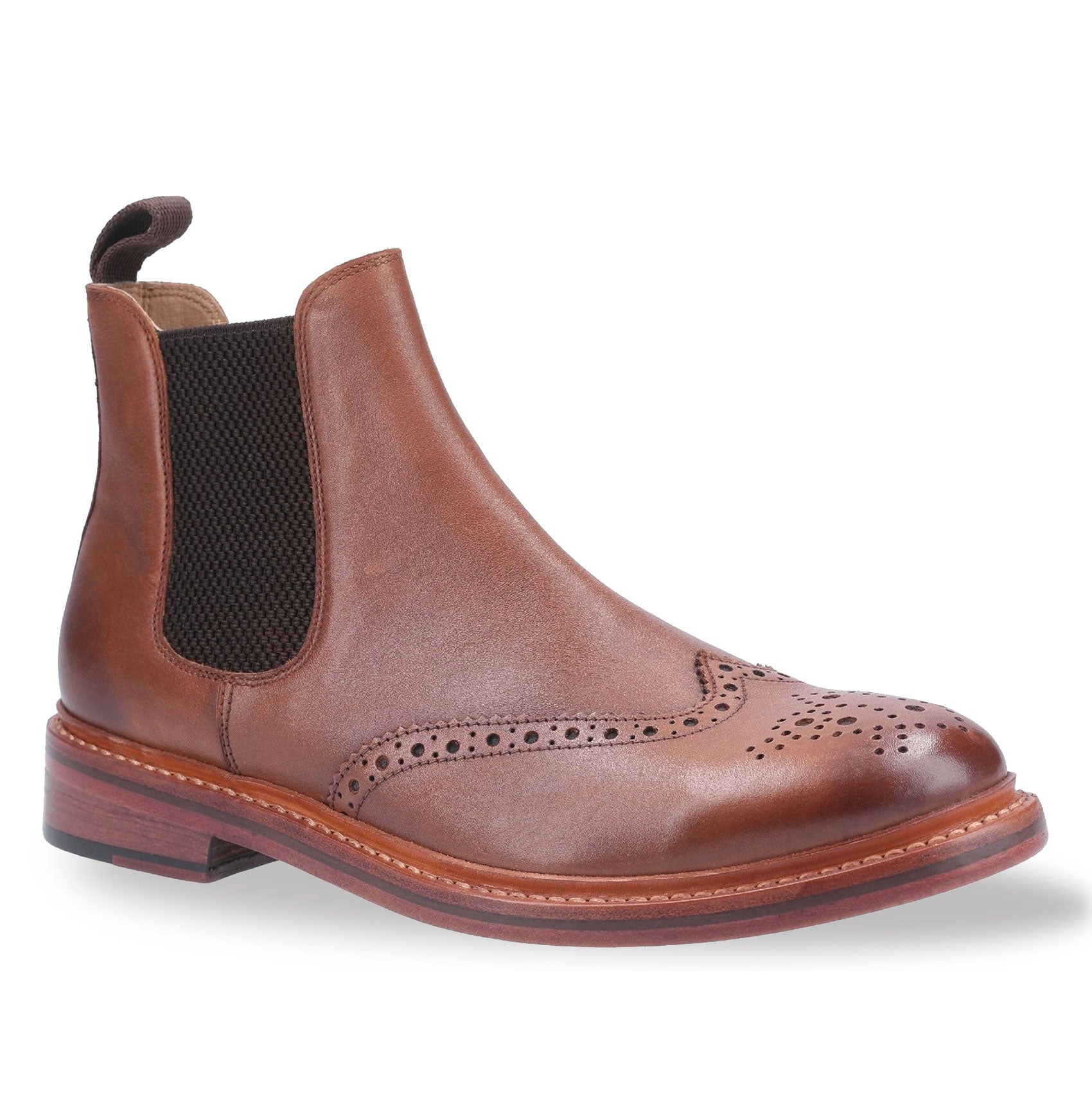 Brown Tan Cotswold Siddington Leather Brogue Chelsea Boot