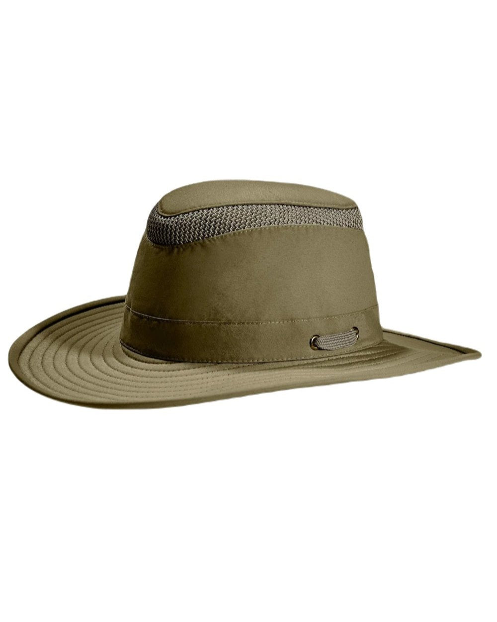 Olive coloured Tilley Hats Airflo Broad Brim Sun Hat on white background