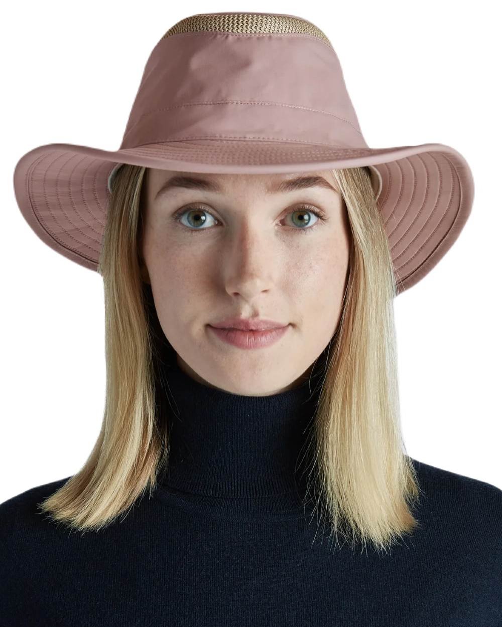 Soft Mauve coloured Tilley Hats Airflo Broad Brim Sun Hat on white background