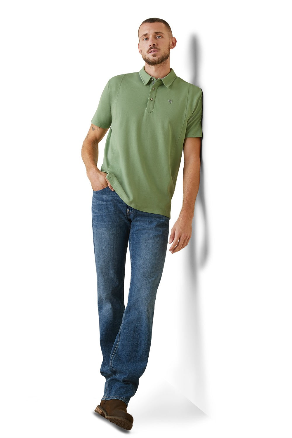 Ariat Medal Polo Shirt In Basil - Full Image