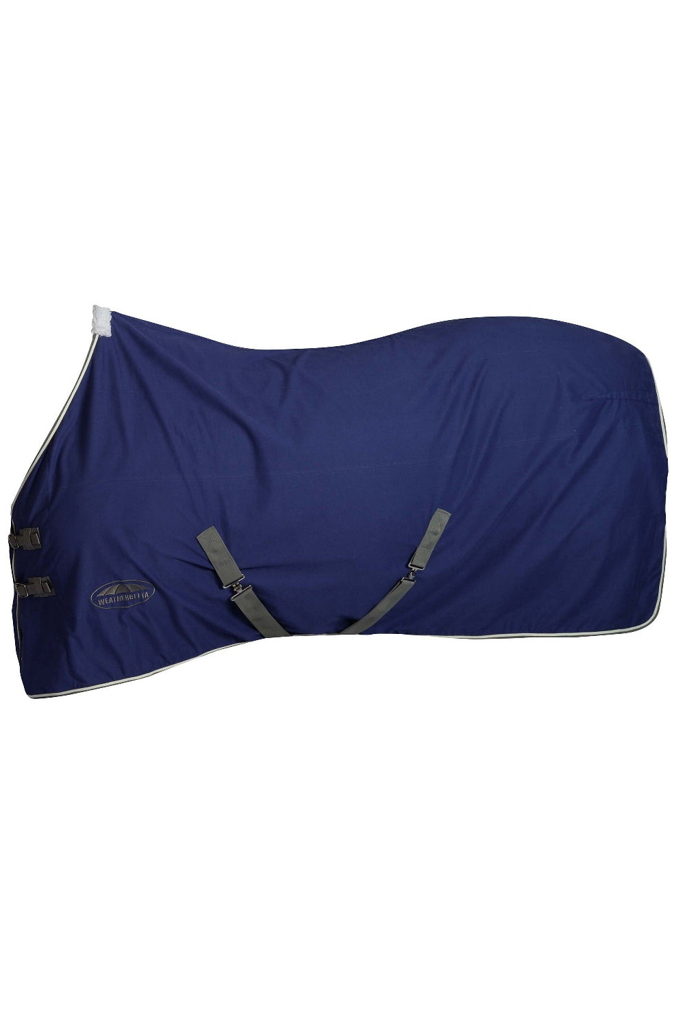 WeatherBeeta Cotton Show Sheet with Surcringles II Standard Neck in Dark Blue/Grey/White