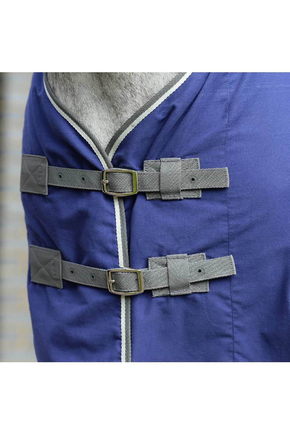 WeatherBeeta Cotton Show Sheet with Surcringles II Standard Neck in Dark Blue/Grey/White