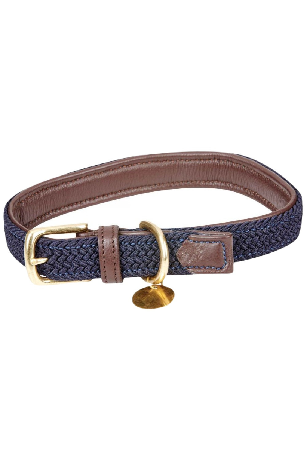 WeatherBeeta Plaited Dog Collar in Navy/Brown