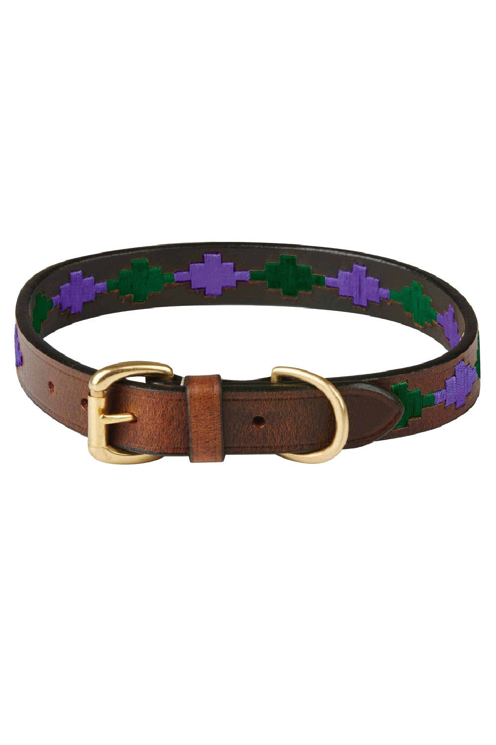 WeatherBeeta Polo Leather Dog Collar in Beaufort Brown/Purple/Teal