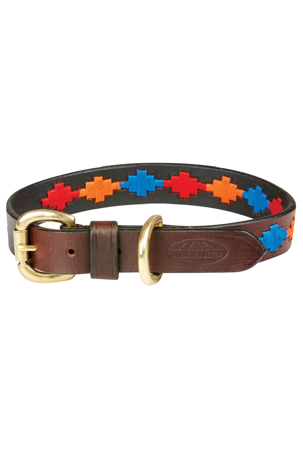 WeatherBeeta Polo Leather Dog Collar in Beaufort Brown/Red/Orange/Blue