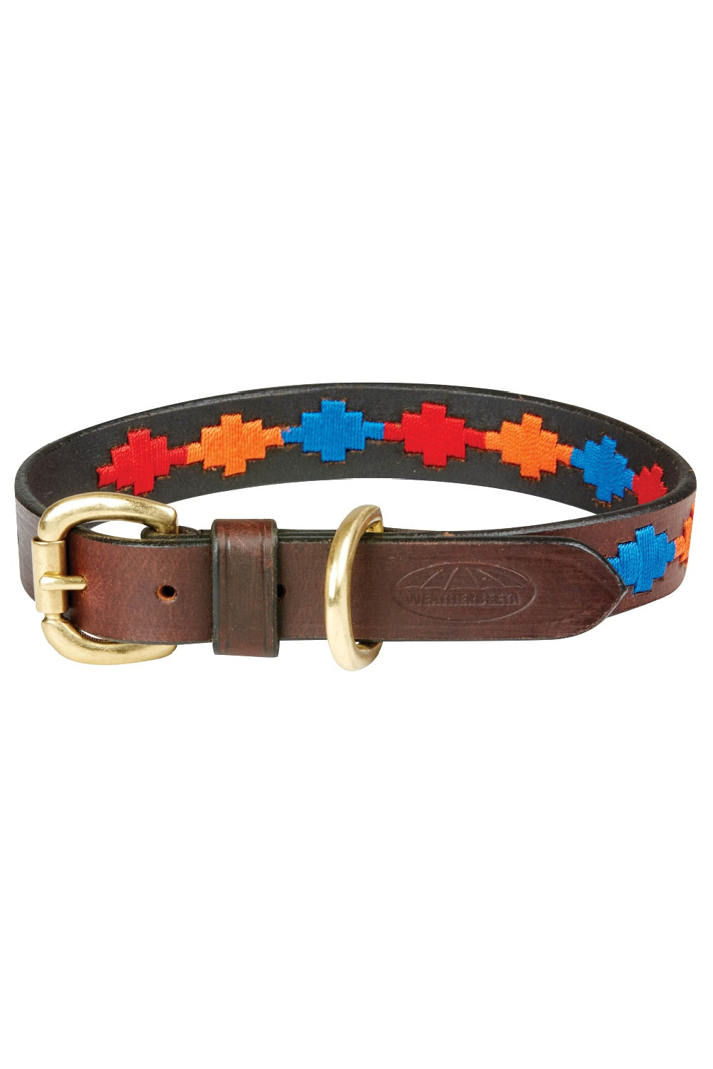 WeatherBeeta Polo Leather Dog Collar in Beaufort Brown/Red/Orange/Blue 