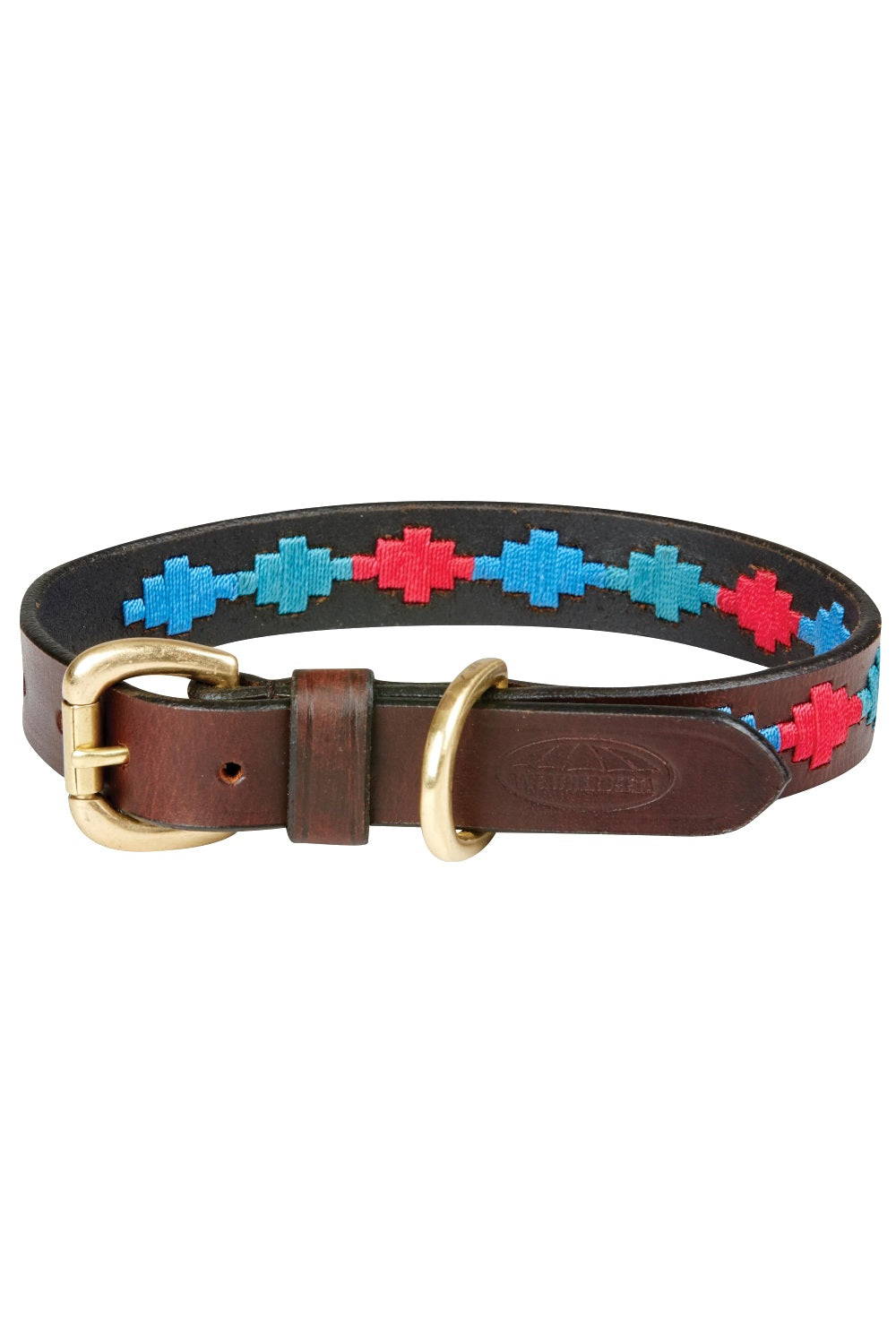 WeatherBeeta Polo Leather Dog Collar in Beaufort Brown/Emerald/Pink/Blue