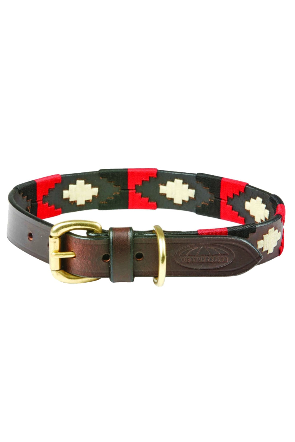 WeatherBeeta Polo Leather Dog Collar in Cowdray Brown/Black/Red/White