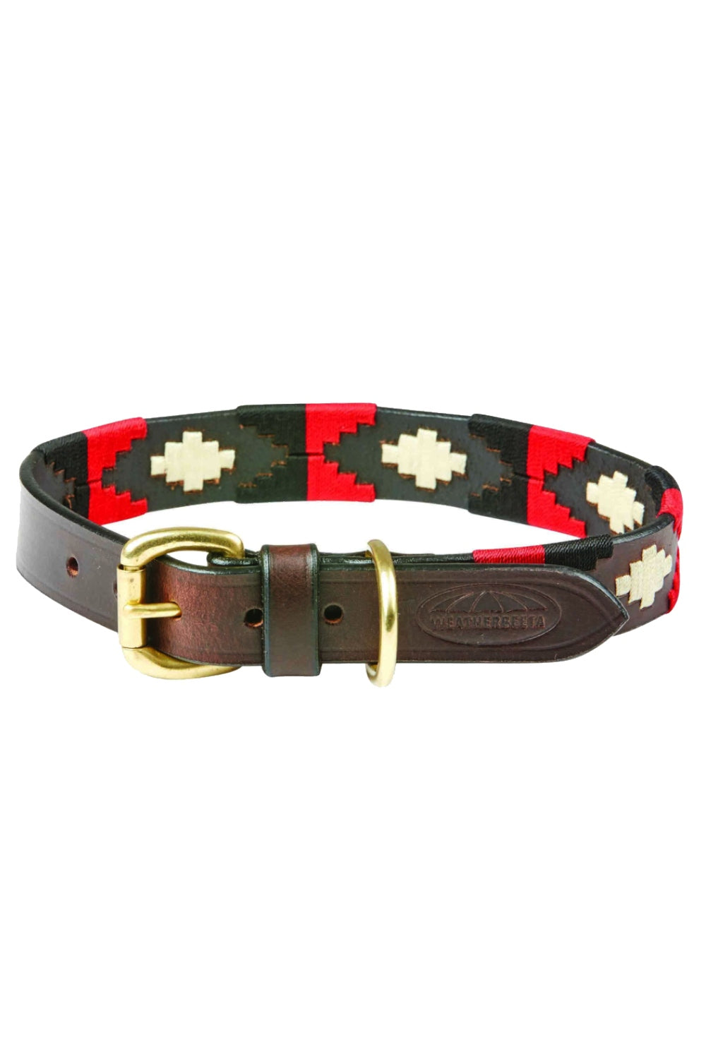 WeatherBeeta Polo Leather Dog Collar in Cowdray Brown/Black/Red/White 