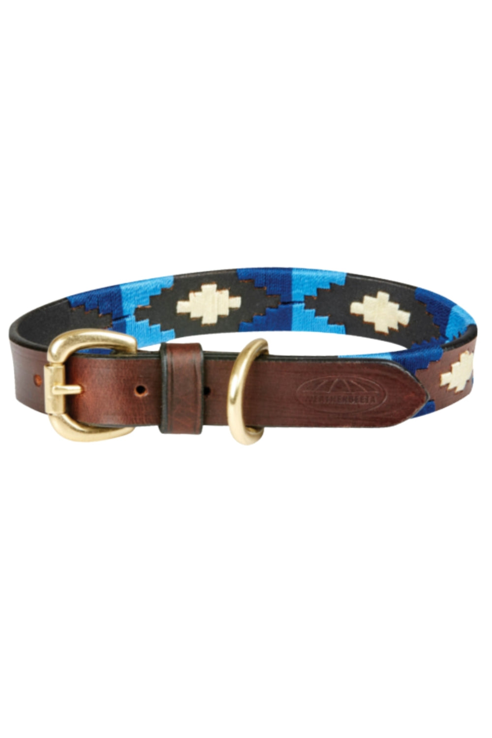 WeatherBeeta Polo Leather Dog Collar in Cowdray Brown/Blue/Blue