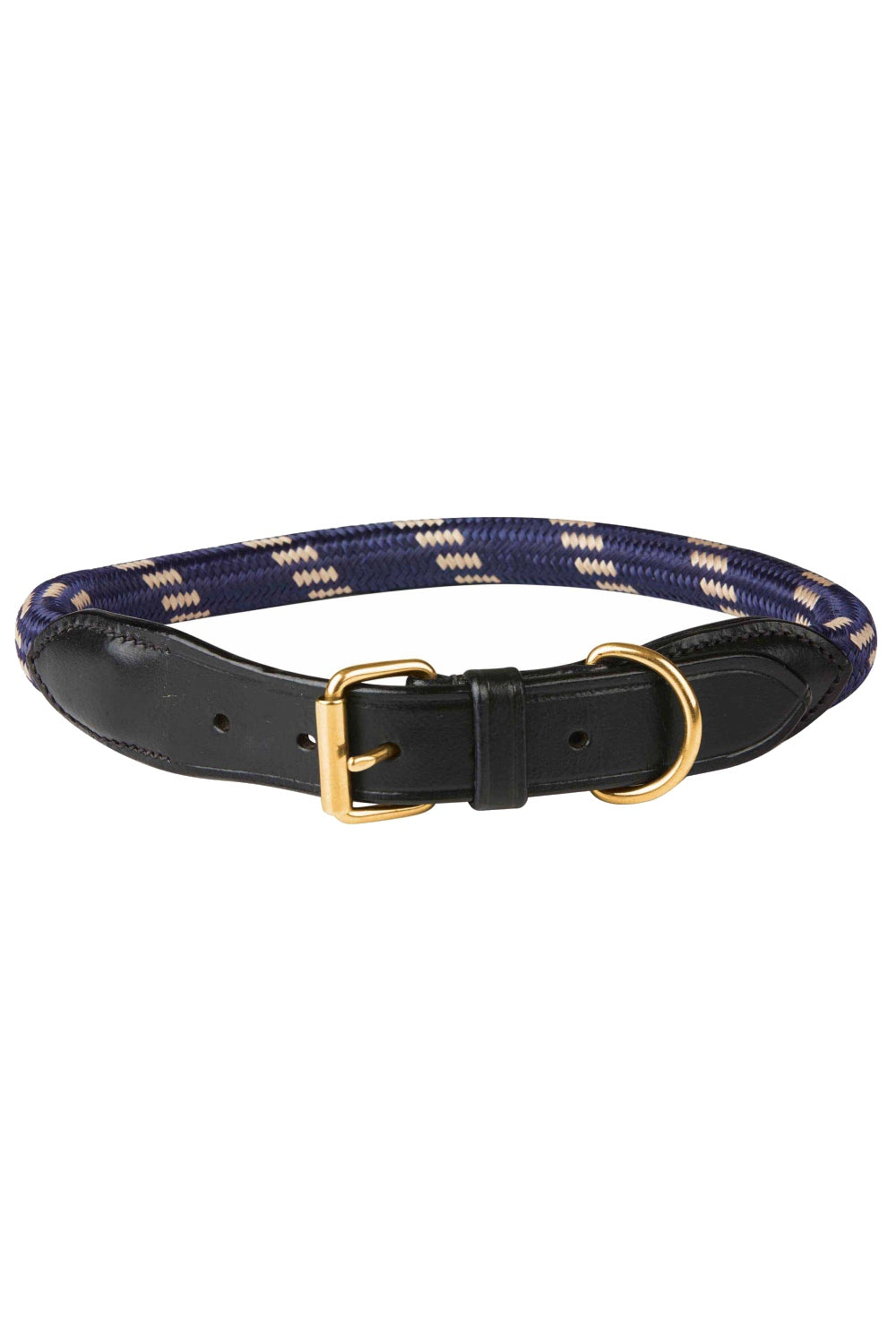 WeatherBeeta Rope Leather Dog Collar in Navy/Brown 