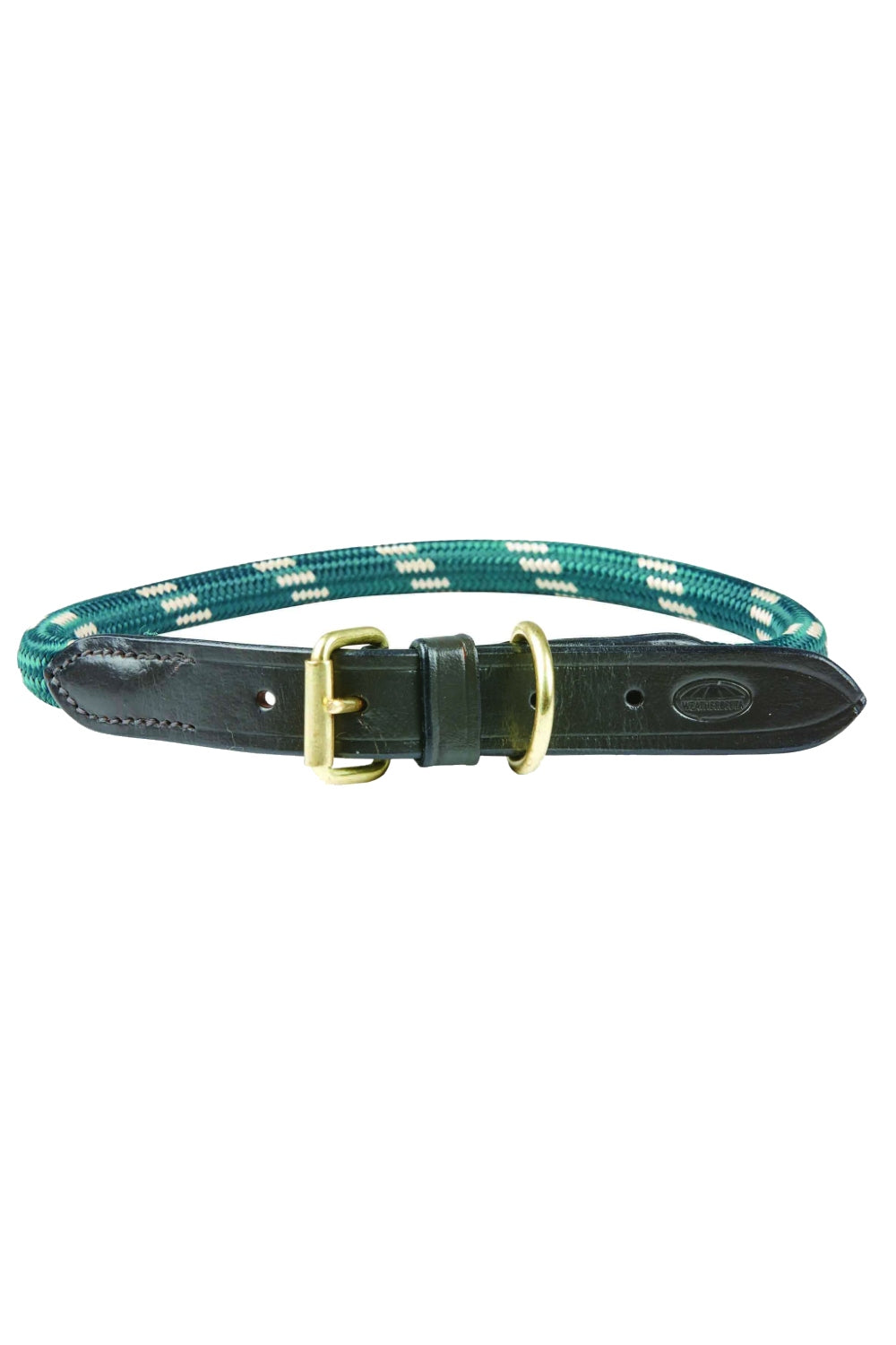 WeatherBeeta Rope Leather Dog Collar in Hunter Green/Brown 