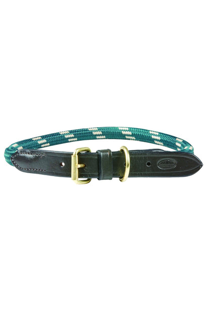 WeatherBeeta Rope Leather Dog Collar in Hunter Green/Brown 