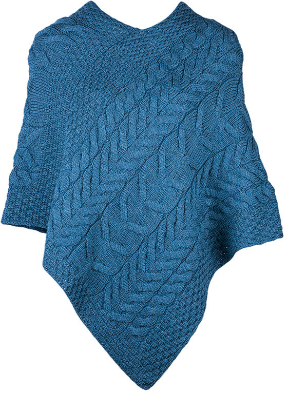 Aran Merino Wool Knit Poncho Teal