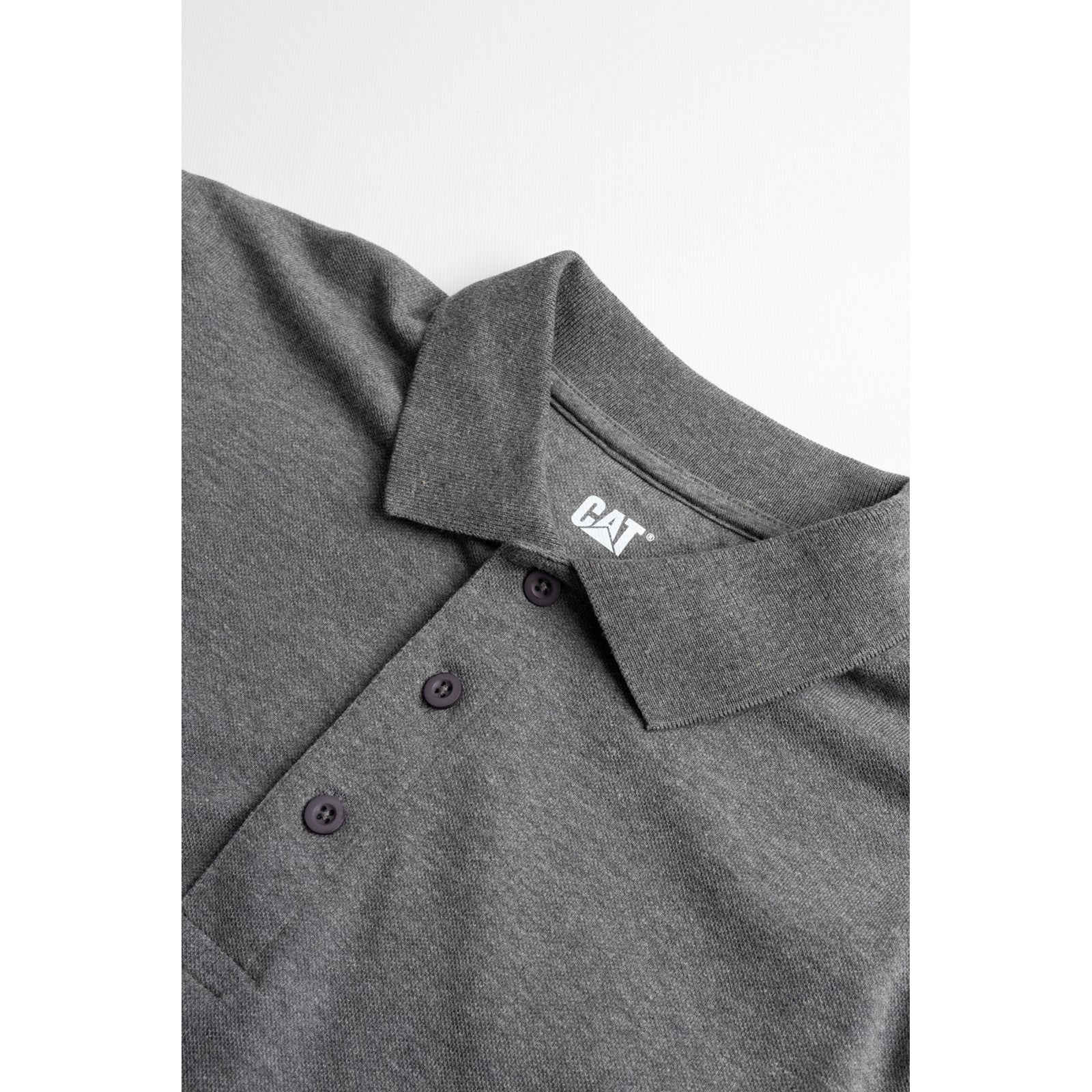Caterpillar Essentials Polo Shirt. Dark heather Grey. Collar