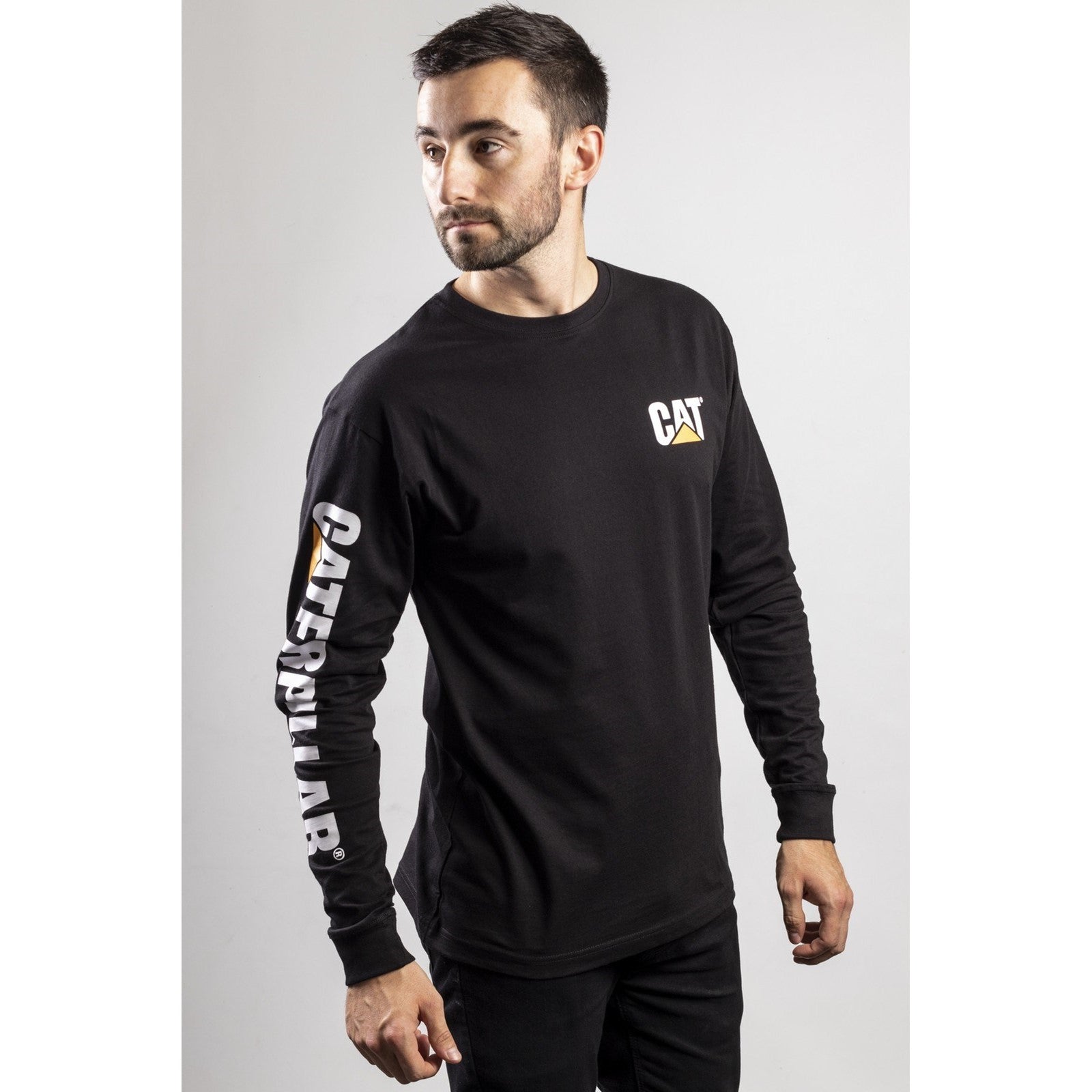 Caterpillar Trademark Banner Long Sleeve T Shirt in Black