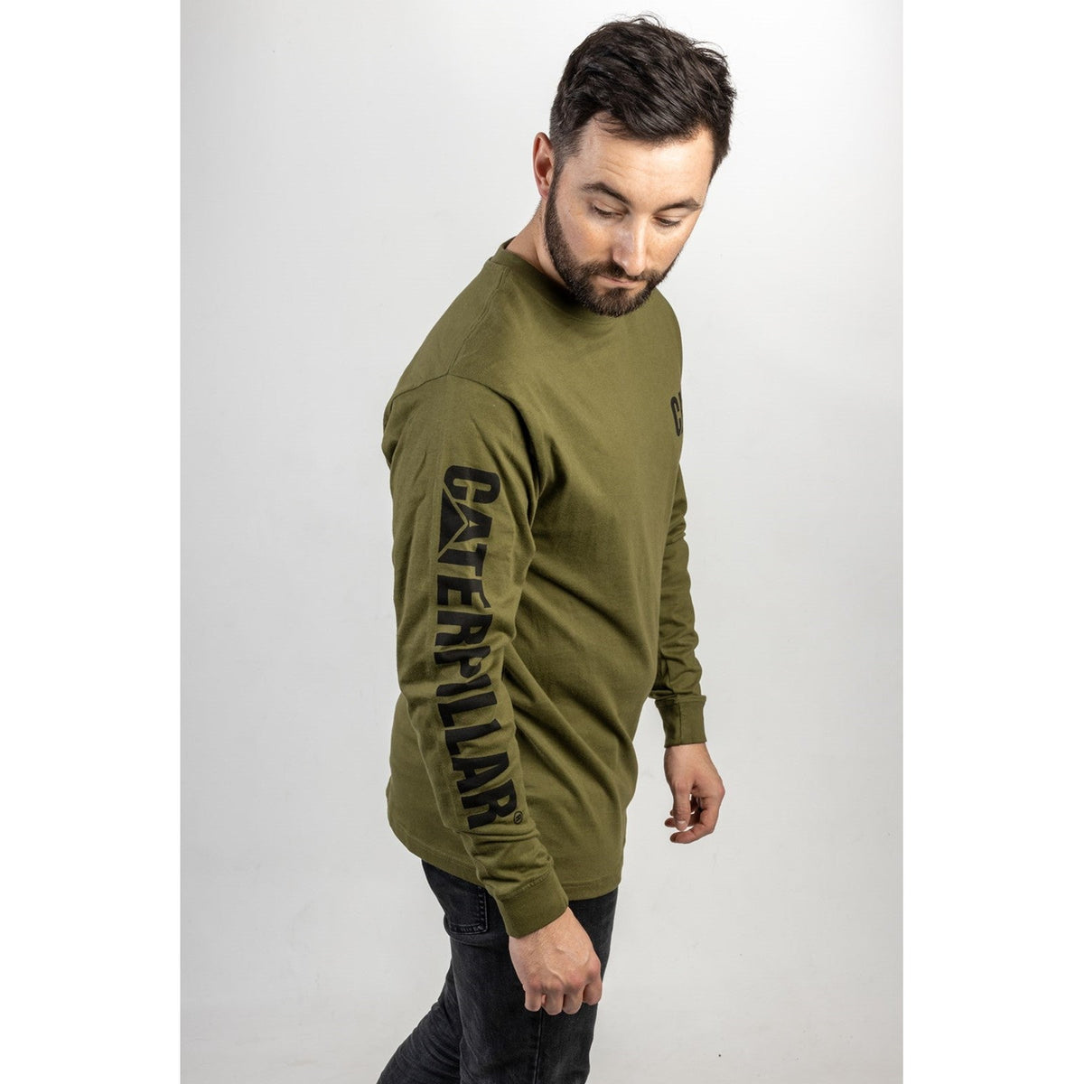 Caterpillar Trademark Banner Long Sleeve T Shirt in Chive