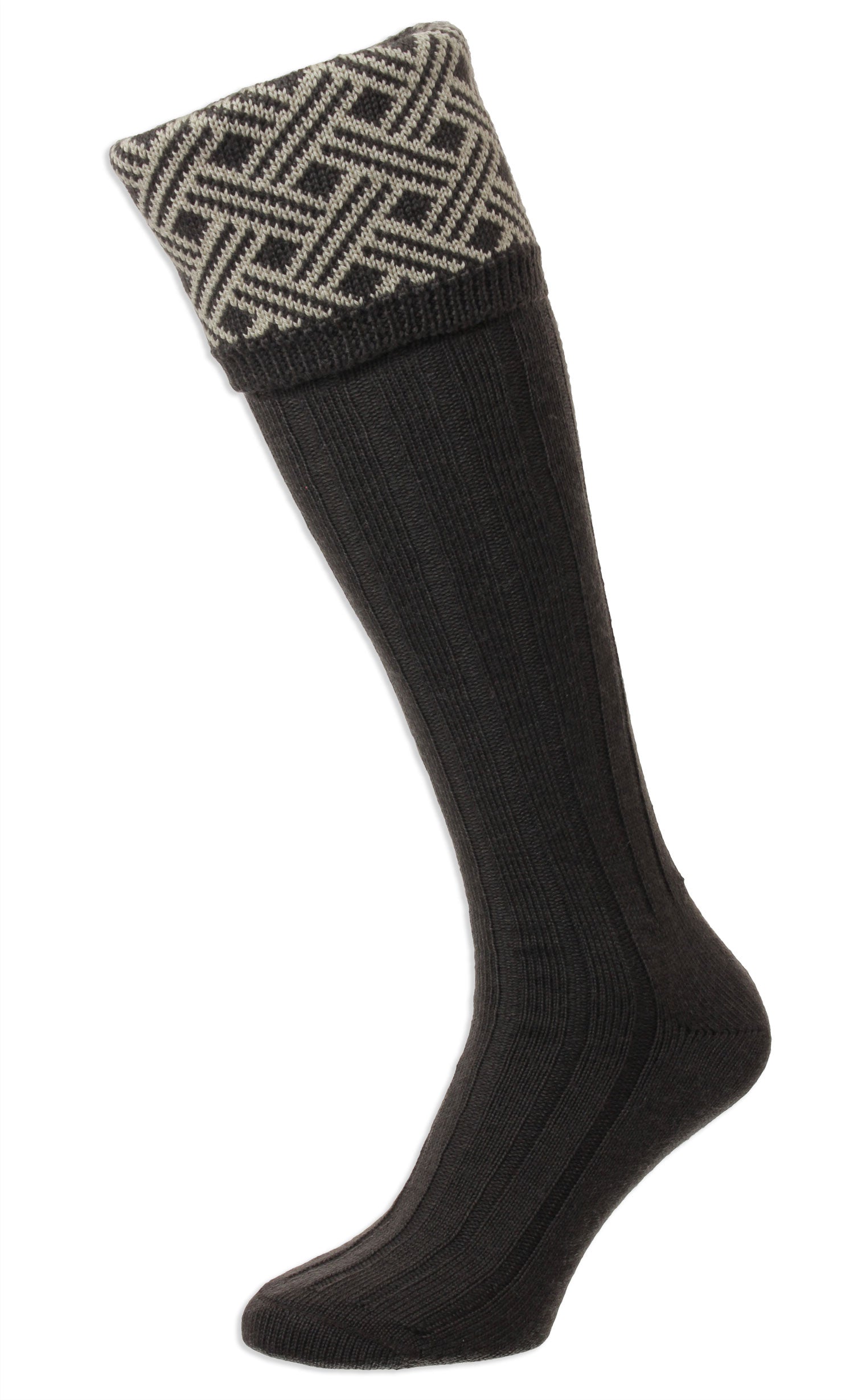 Chocolate HJ Hall Langton Shooting Sock | Lattice Top