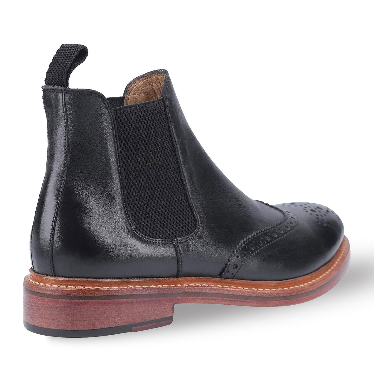 Black Cotswold Siddington Leather Brogue Chelsea Boot
