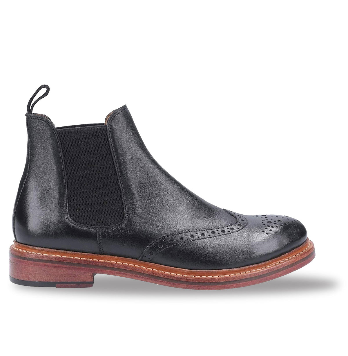 Black Cotswold Siddington Leather Brogue Chelsea Boot