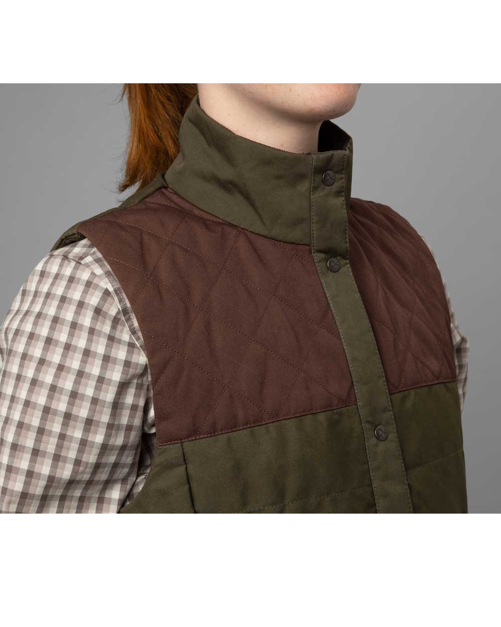 Harkila Womens Retrieve Waistcoat In Dark Warm Olive/Burgundy