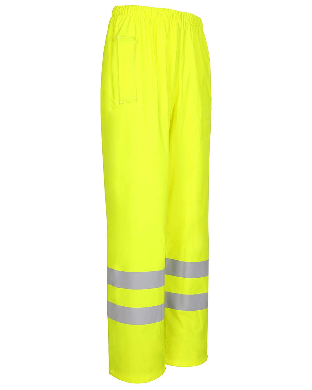 Right side view Fort Mens Air Reflex Hi-Vis Trousers in yellow with Reflective strips