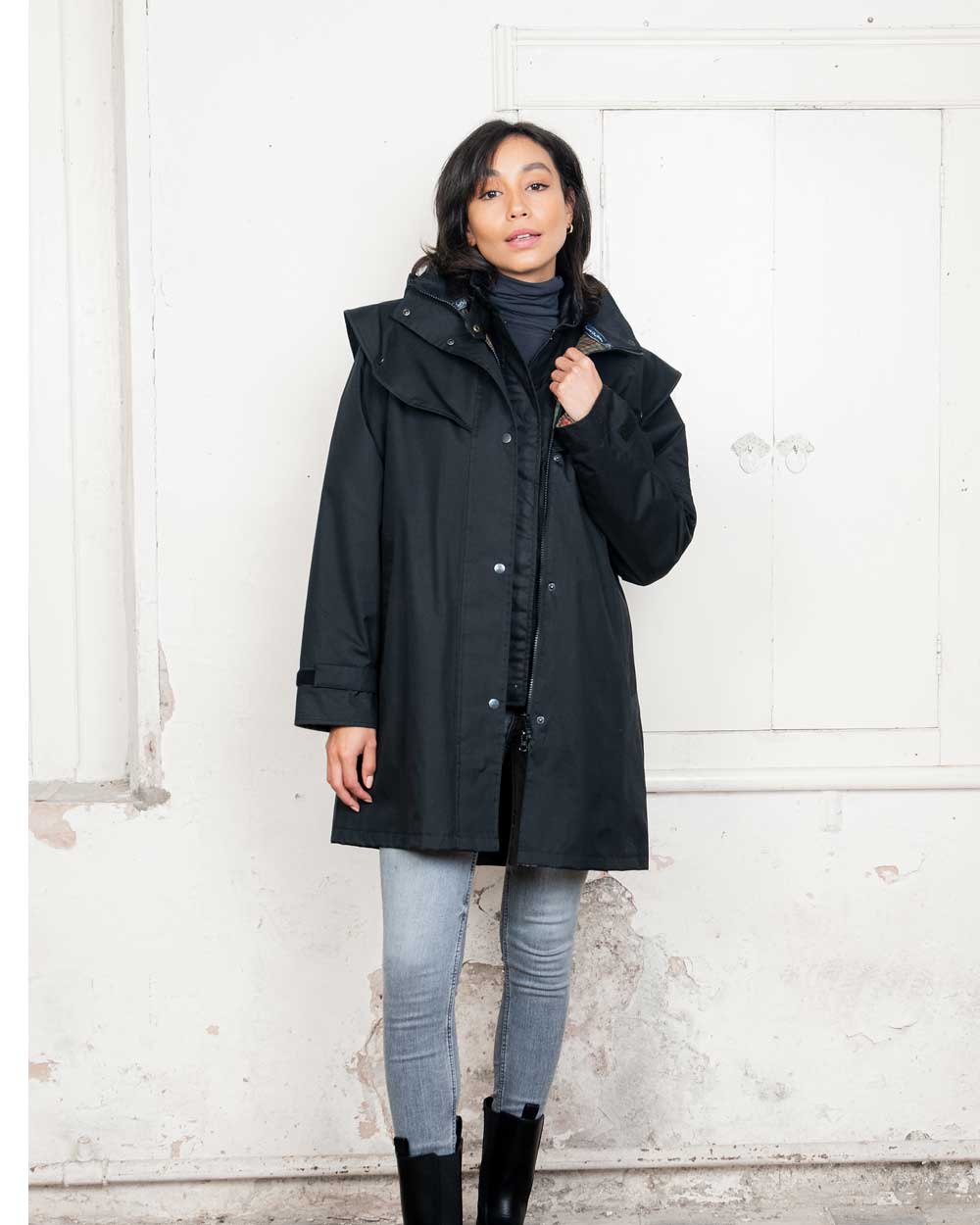 Black three quarter coat sale