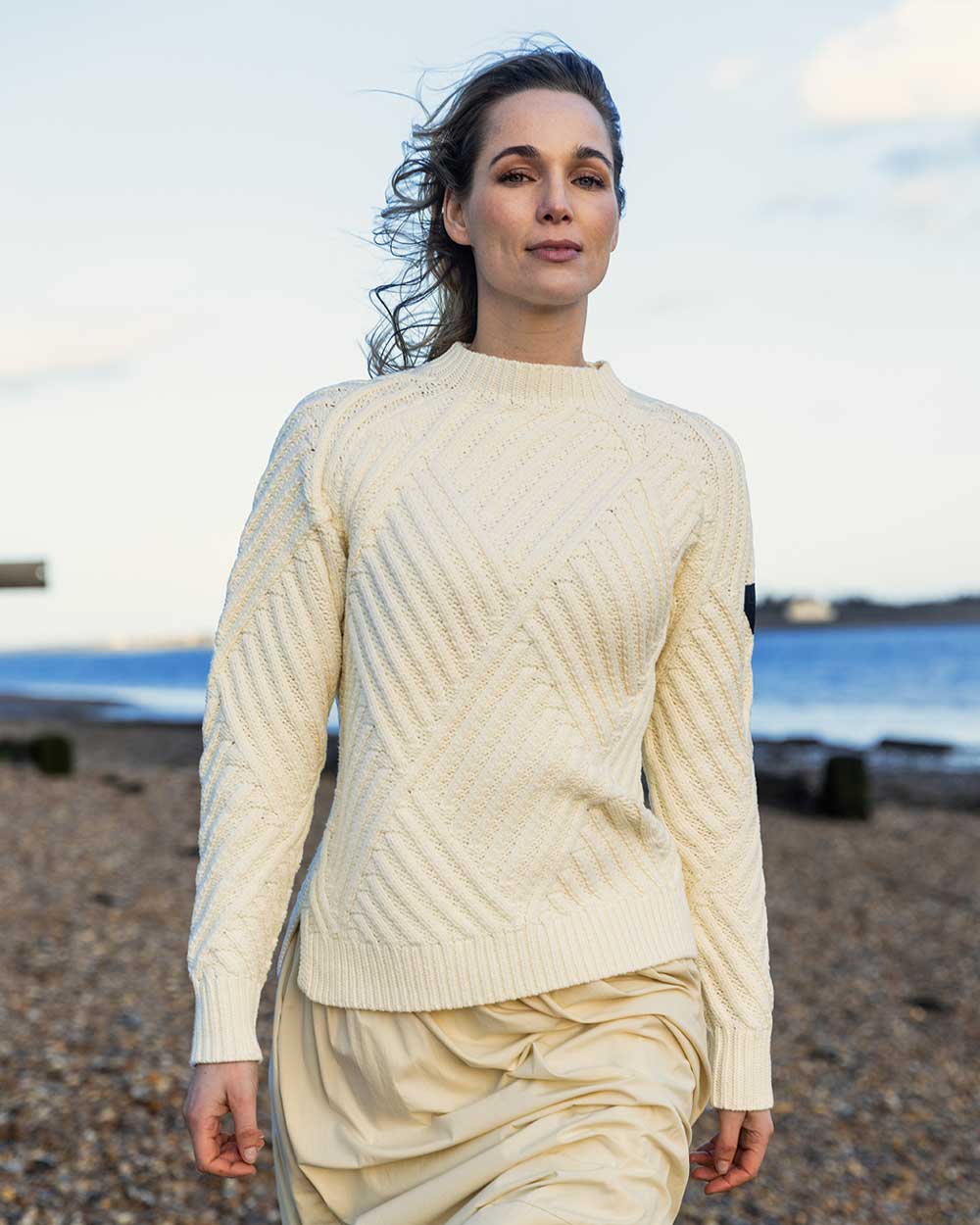Musto Womens Marina Raised Crew Neck Knit In Antique Sail White 