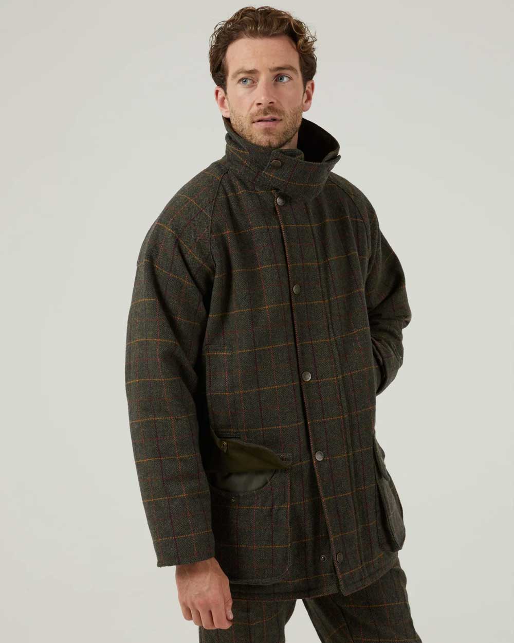 Alan Paine Rutland Waterproof Tweed Shooting Coat in Fern 