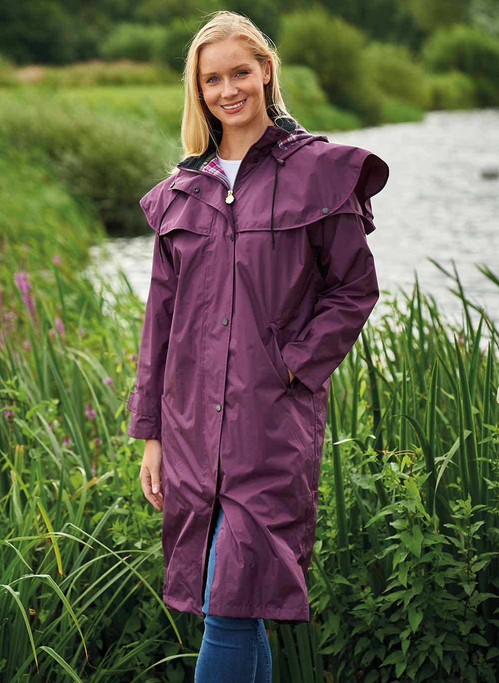 Ladies Champion Sandringham Long Waterproof Coat Plum 