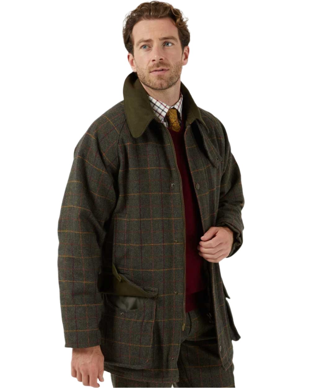 Alan Paine Rutland Waterproof Tweed Shooting Coat in Fern 