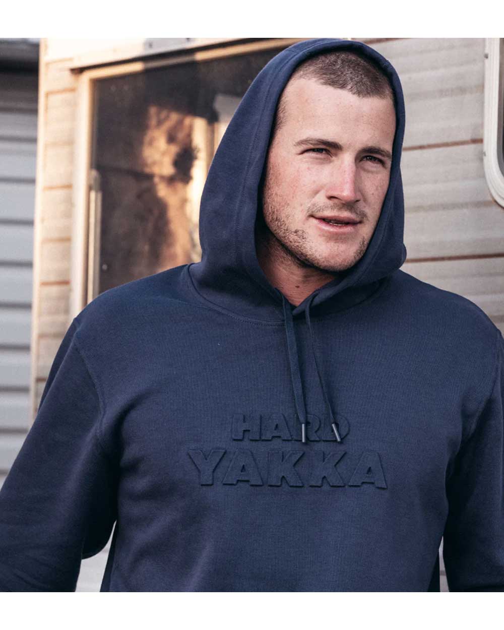 Hard Yakka Embossed Pullover Hoodie in Indigo 