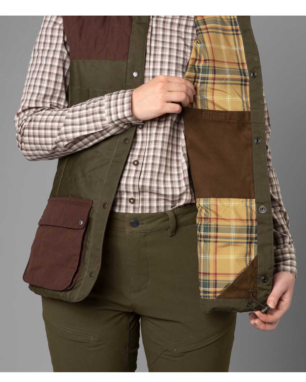 Harkila Womens Retrieve Waistcoat In Dark Warm Olive/Burgundy