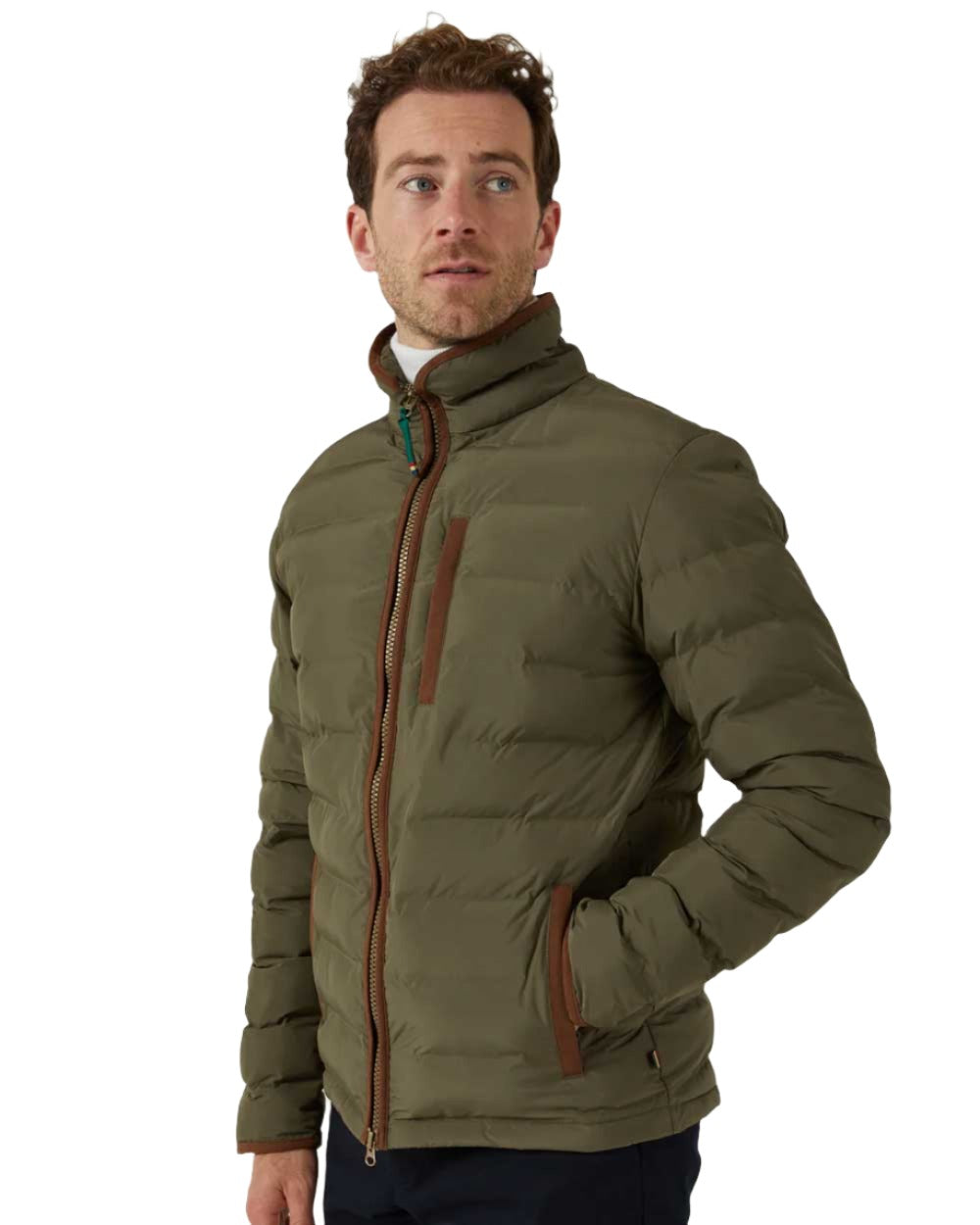 Olive Coloured Alan Paine Calsall Jacket On A White Background 