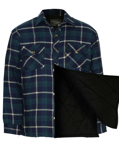 Showing quilted lining Champion Totnes Quilted Padded Shirt Blue lumberjack check 