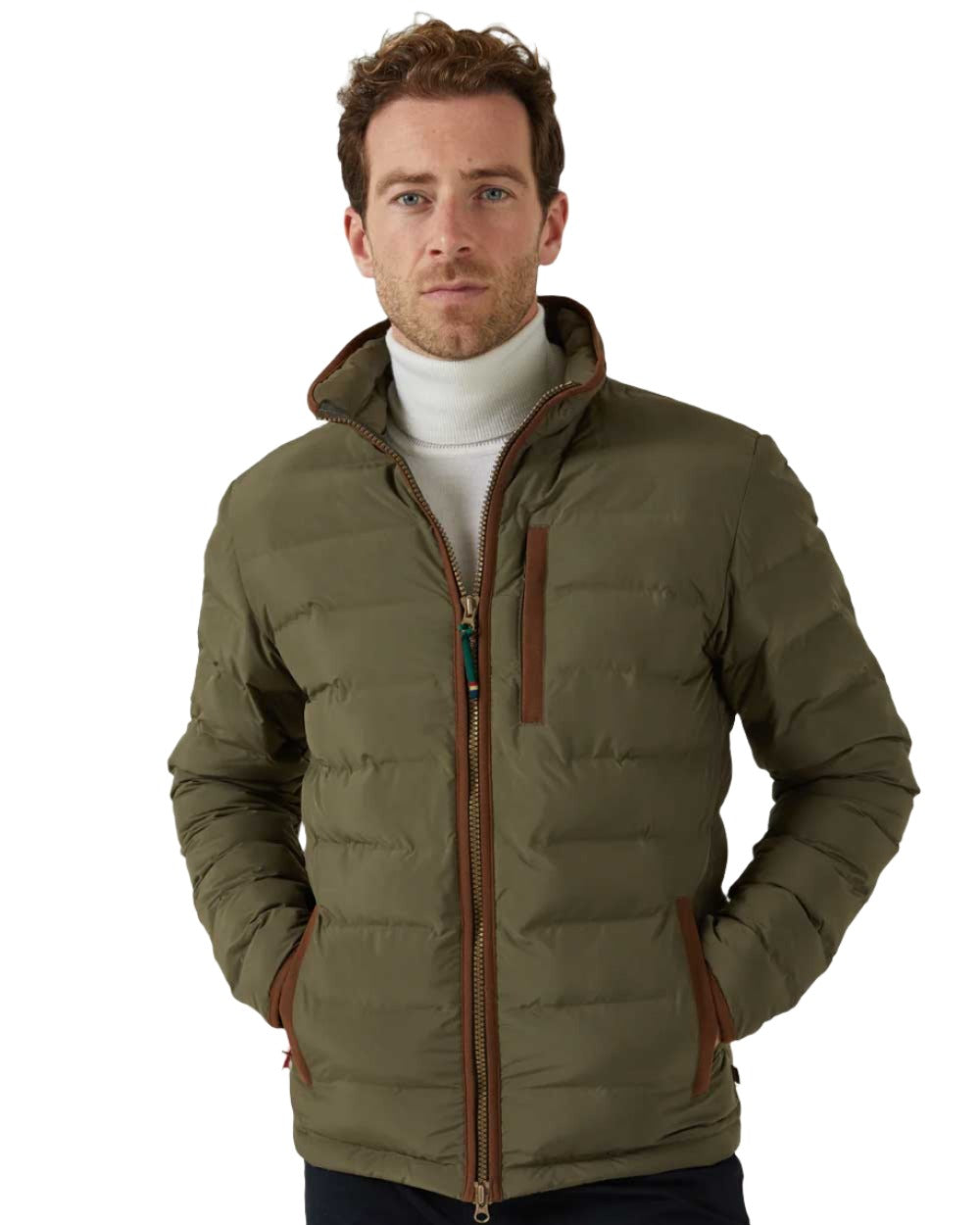 Olive Coloured Alan Paine Calsall Jacket On A White Background 