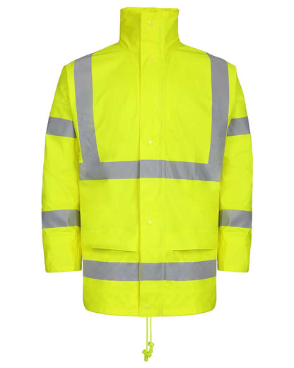 Front view Fort Air Reflex Waterproof Hi-vis Jacket in yellow with reflective strips