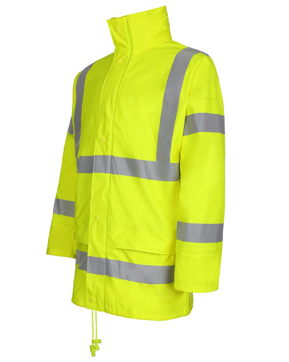 Side view Fort Air Reflex Waterproof Hi-vis Jacket in yellow with reflective strips