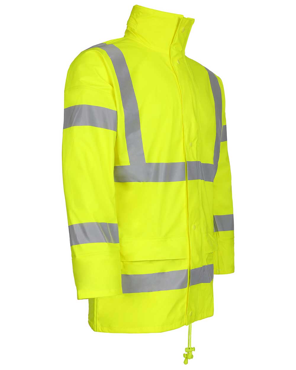 Right side view Fort Air Reflex Waterproof Hi-vis Jacket in yellow with reflective strips