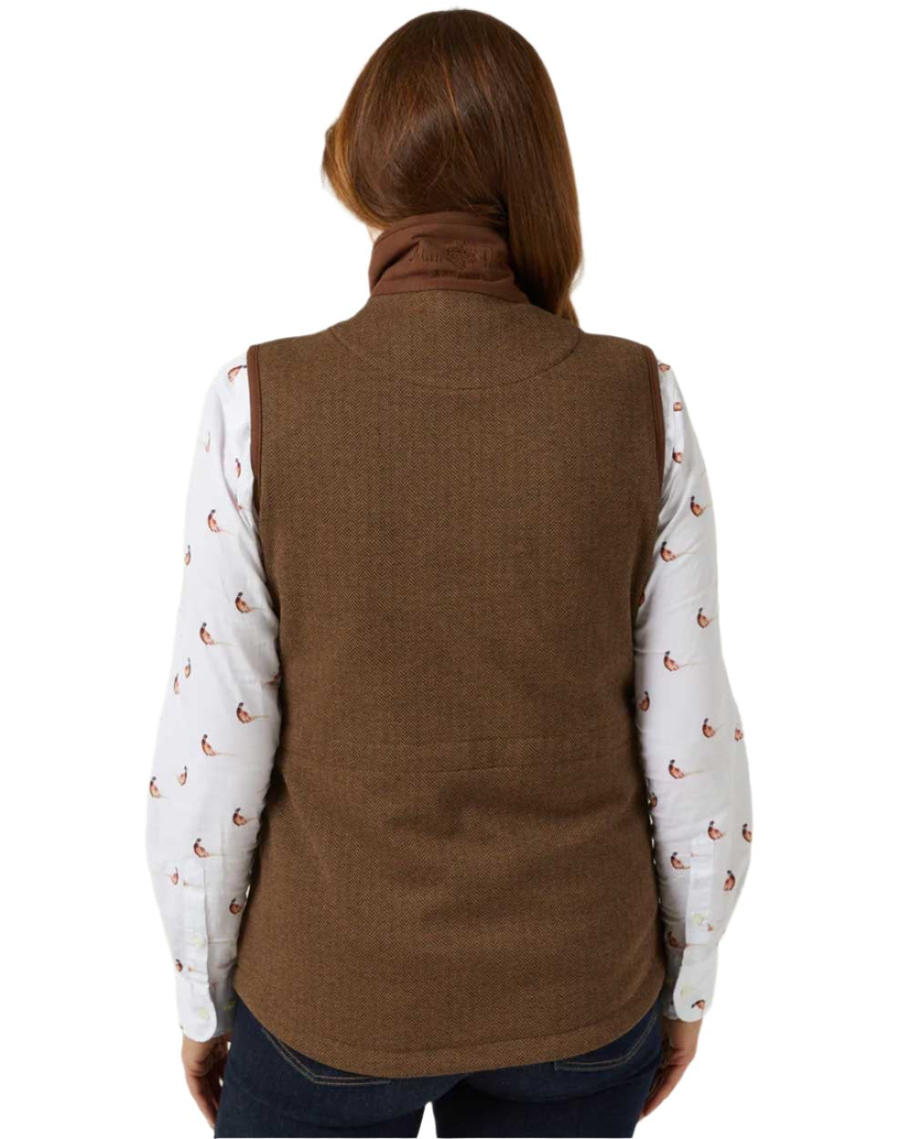 Alan Paine Aylsham Ladies Fleece Gilet in Brown Herringbone 