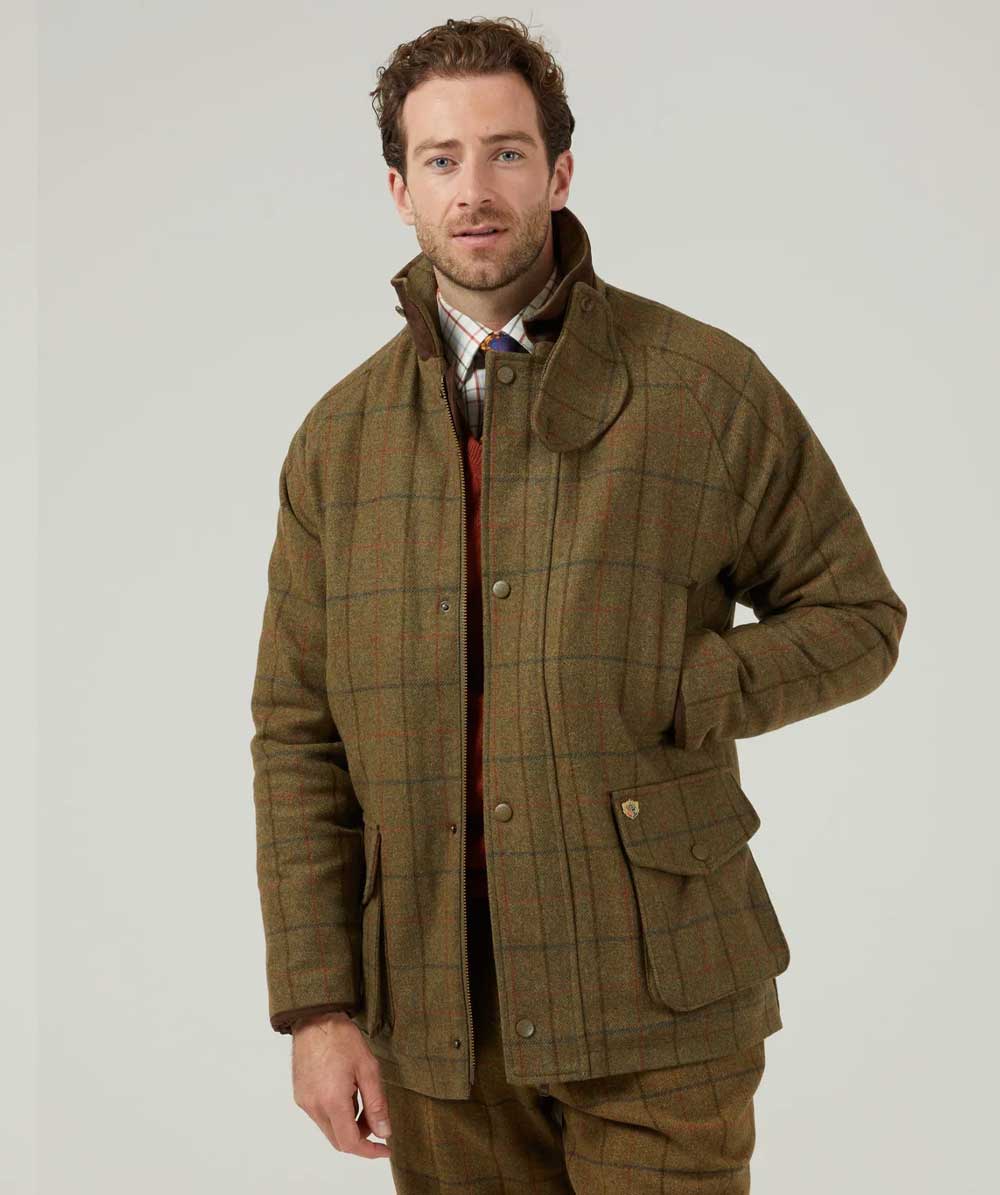 Alan Paine Combrook Tweed Waterproof Coat in Thyme 