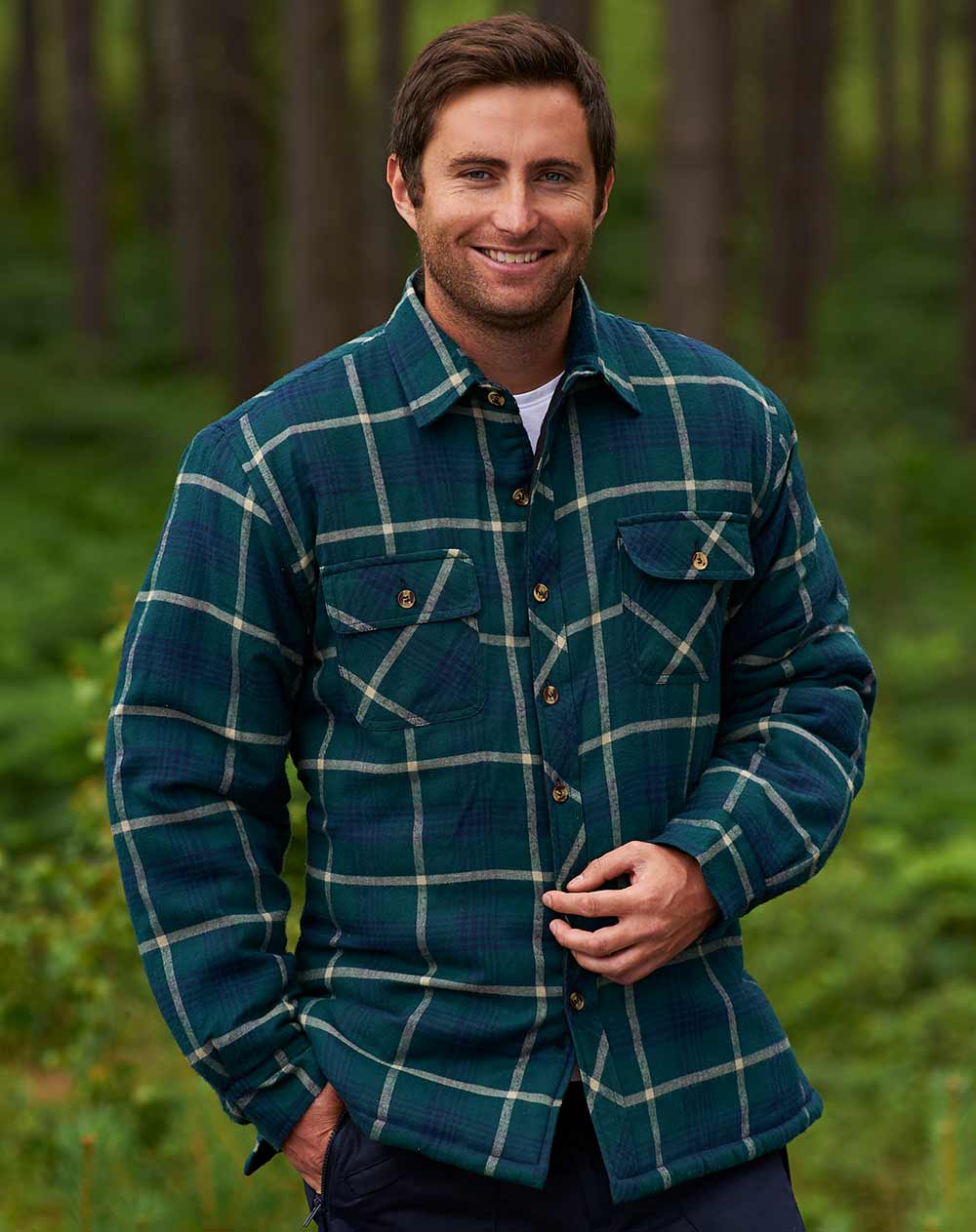 Winter overshirt Green Tartan Champion Totnes Winter Padded Quilt Shirt 