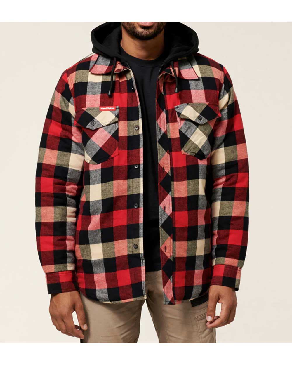 Hard Yakka Quilted Flannel Shacket in Red  