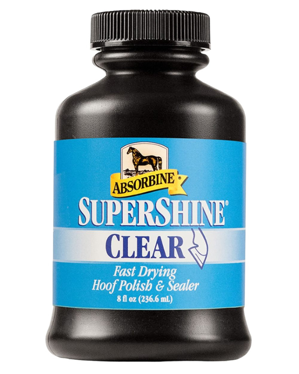 Clear coloured Absorbine Supershine Hoof Polish Clear on white background 