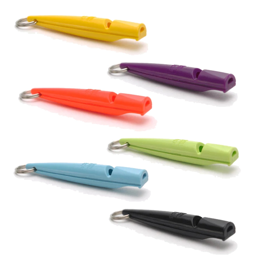 Acme Dog Whistle in Yellow, Purple. Orange, Green, Blue, Black